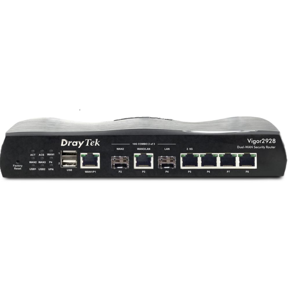 Vigor 2928 10 Gigabit multi-WAN breedband router 1x SFP+ 10Gbps slot (WAN), 1x 10GbE WAN/LAN